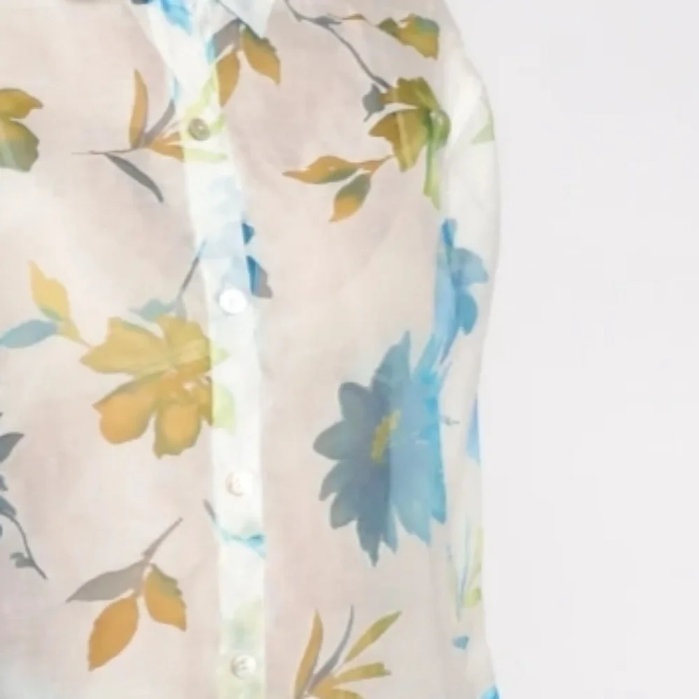 Notations Blouse Y2K Sheer Floral Button Down Blouse White Size XL - Picture 12 of 16